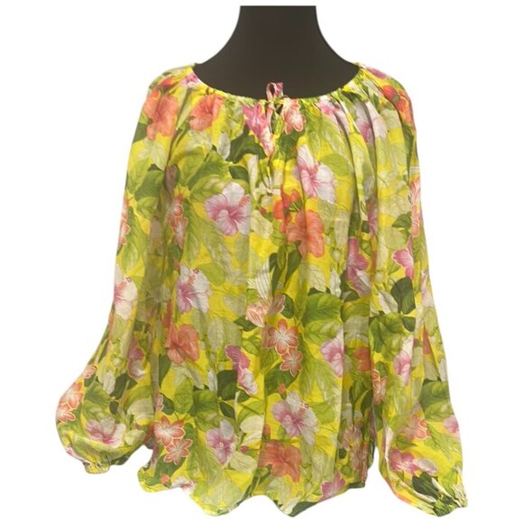 Tommy Bahama Floral Tie Front Blouse Pink Orange Medium - Picture 2 of 11